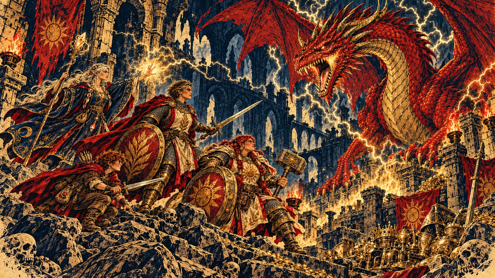 El dragón de Durn-Ael se enfrenta a los héroes en los salones antiguos
