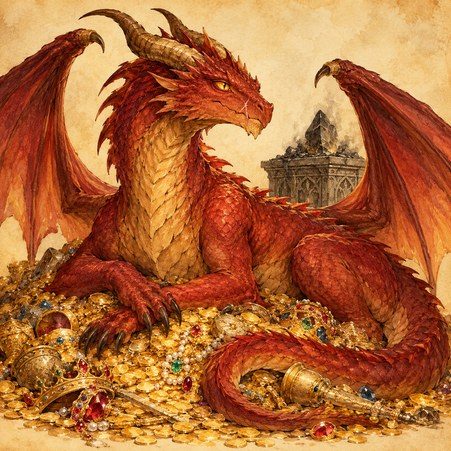 Ilustración de Ashvaryn, cría de dragón rojo