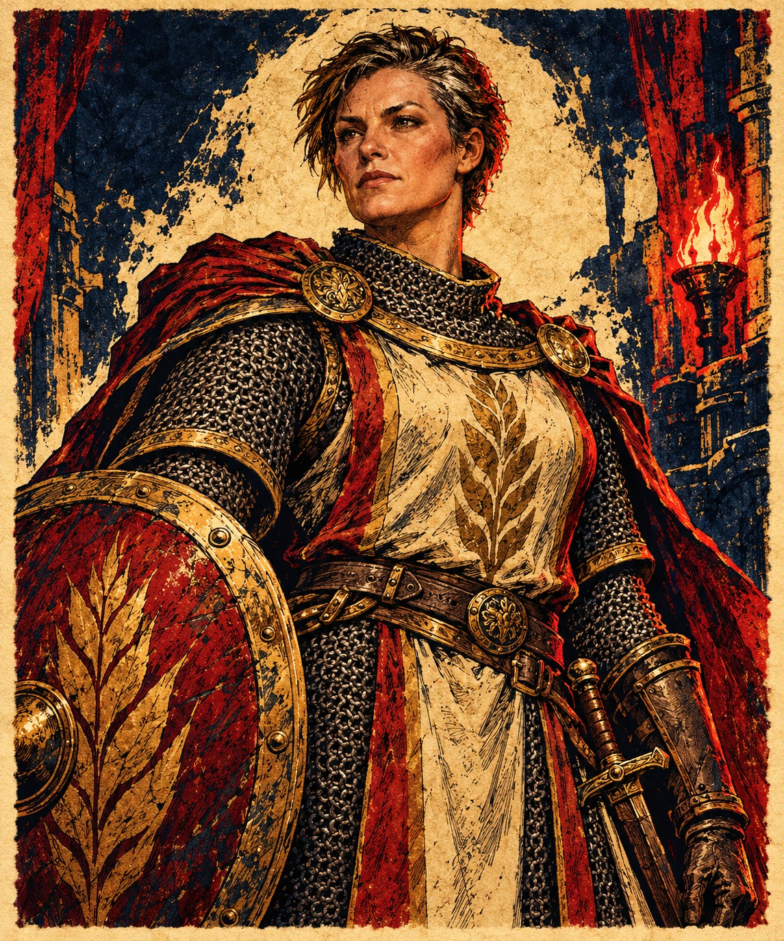 Ilustración de Bryn, guerrera veterana