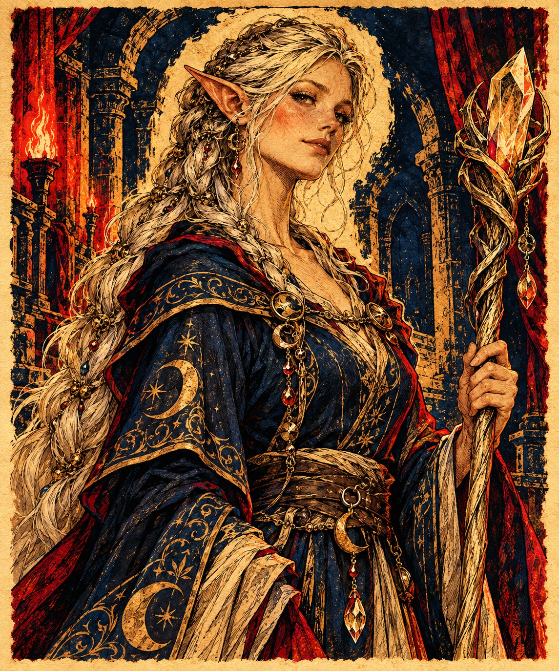Ilustración de Elowen, maga elfa