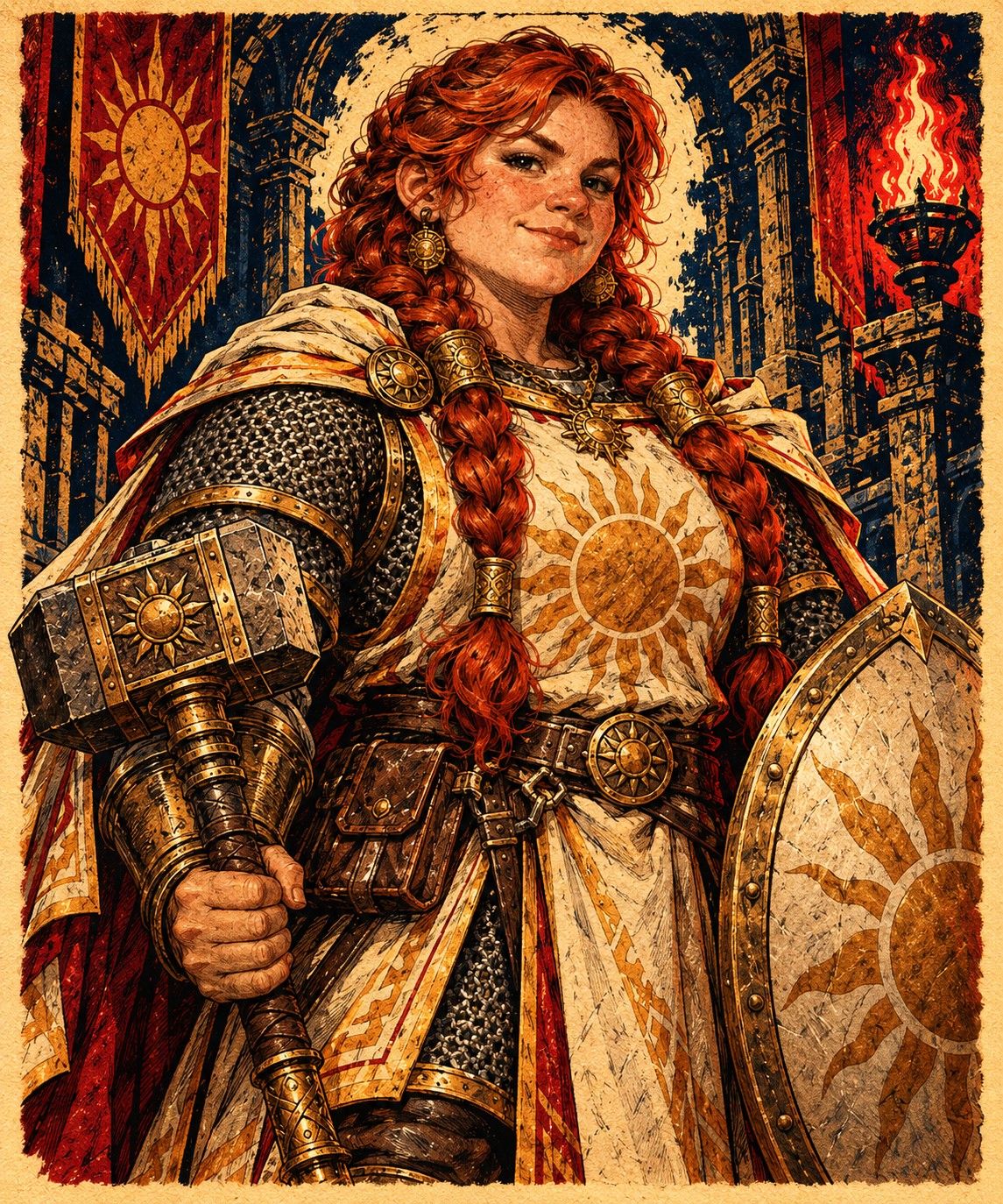 Ilustración de Thora, clériga enana